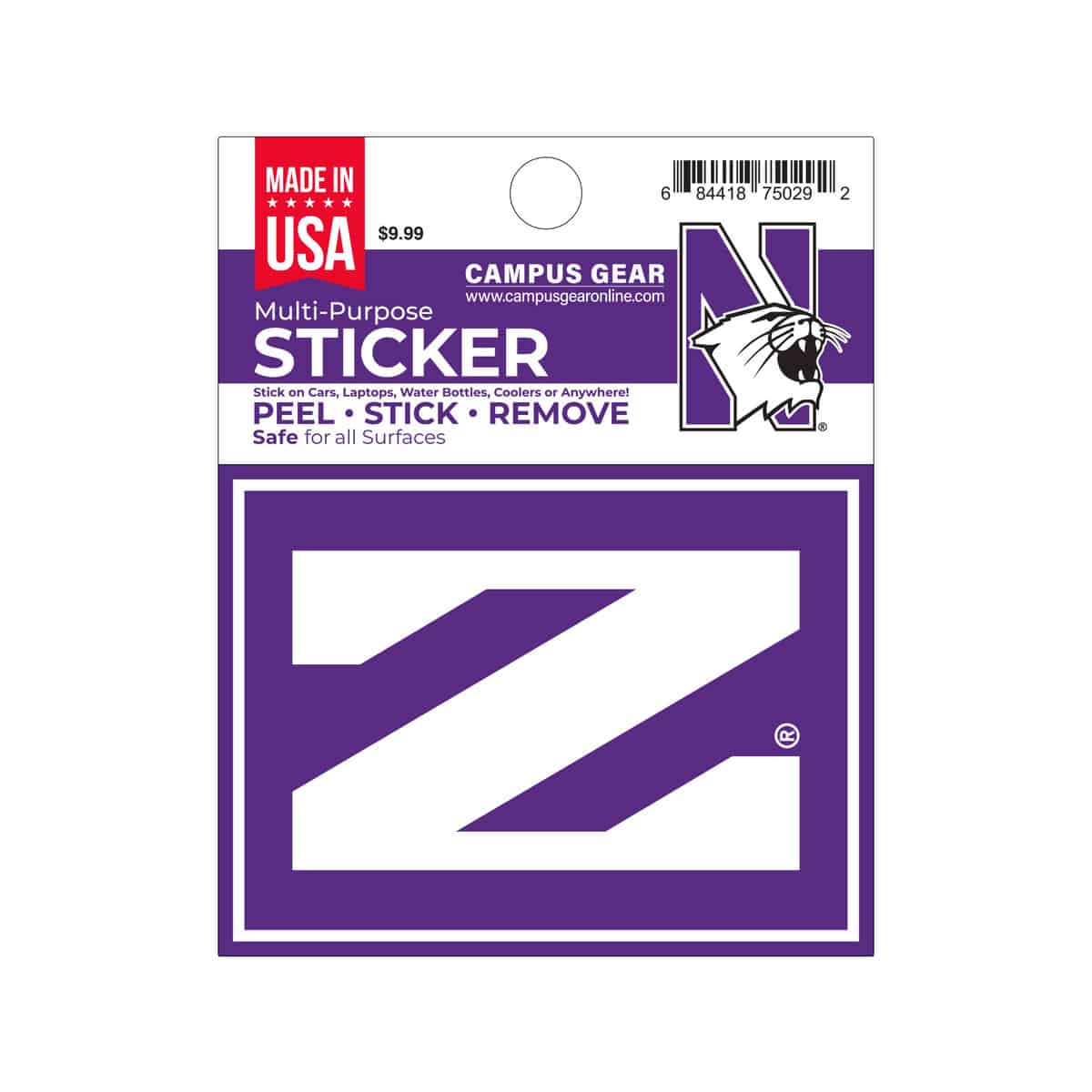 Northwestern University Wildcats Full Color Outside Application 4"X3" Rectangular Multi-Purpose Sticker Design #7 Stylized N