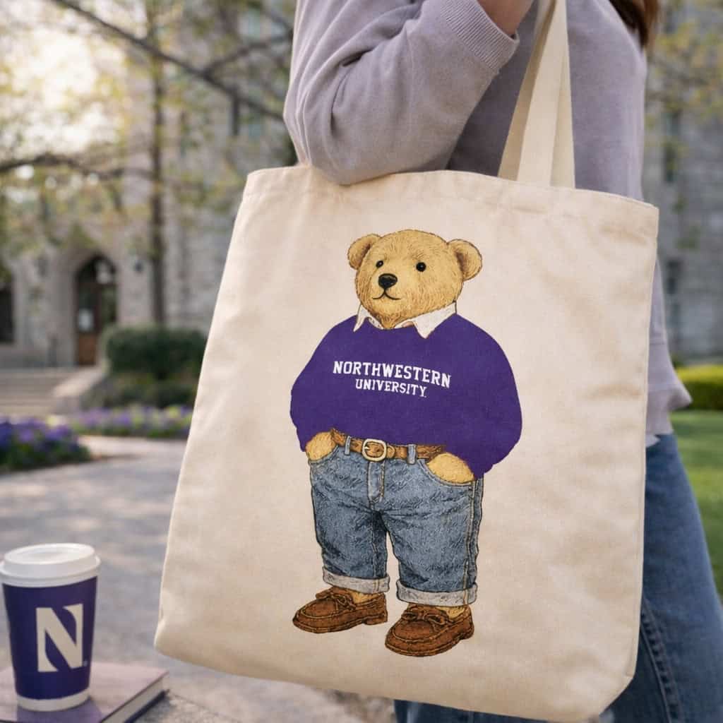 Northwestern University Wildcats Teddy Bear Design Tote Bag 15"X15"