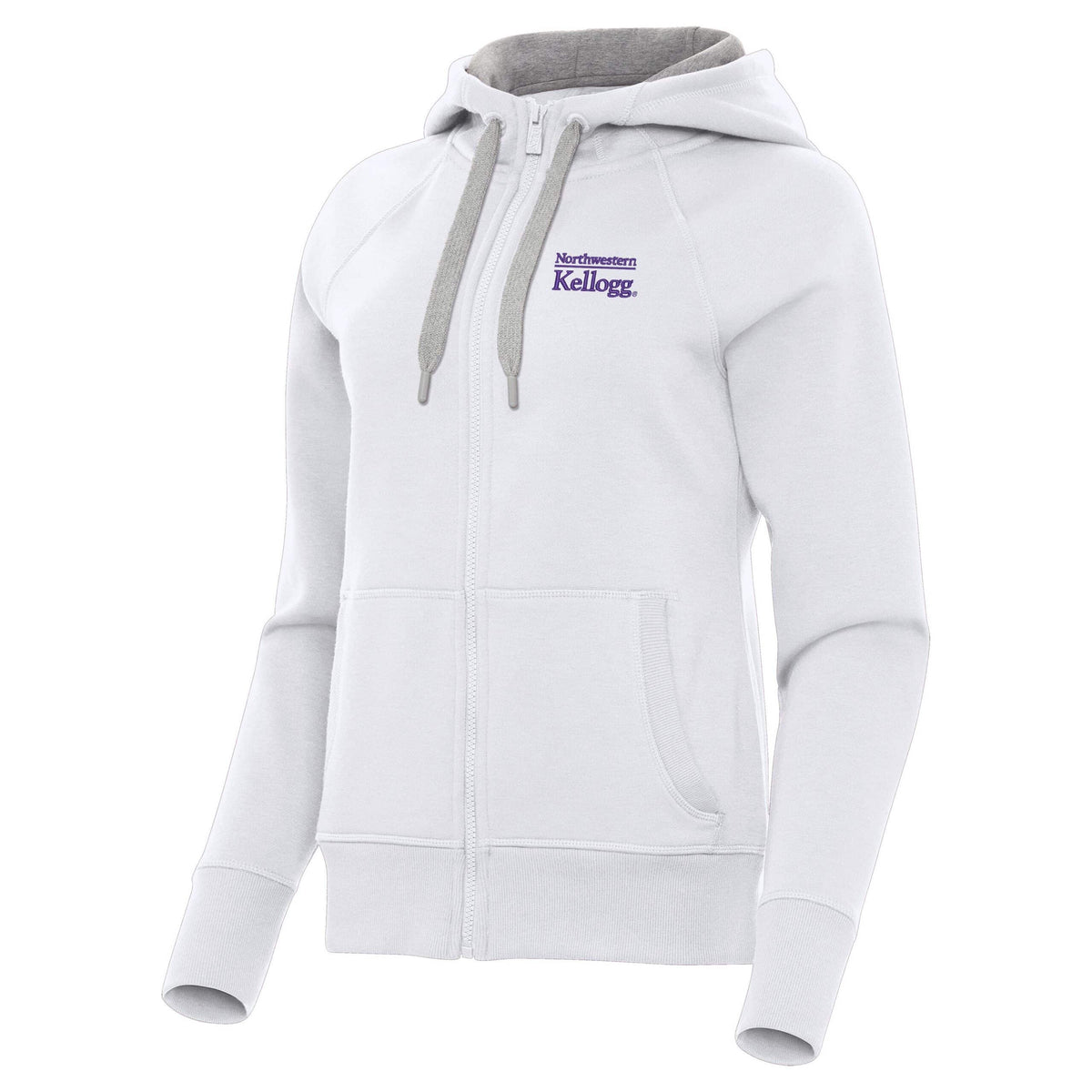 Northwestern I Kellogg Women's Antigua Victory FZ Hooded Sweatshirt in White Color-2