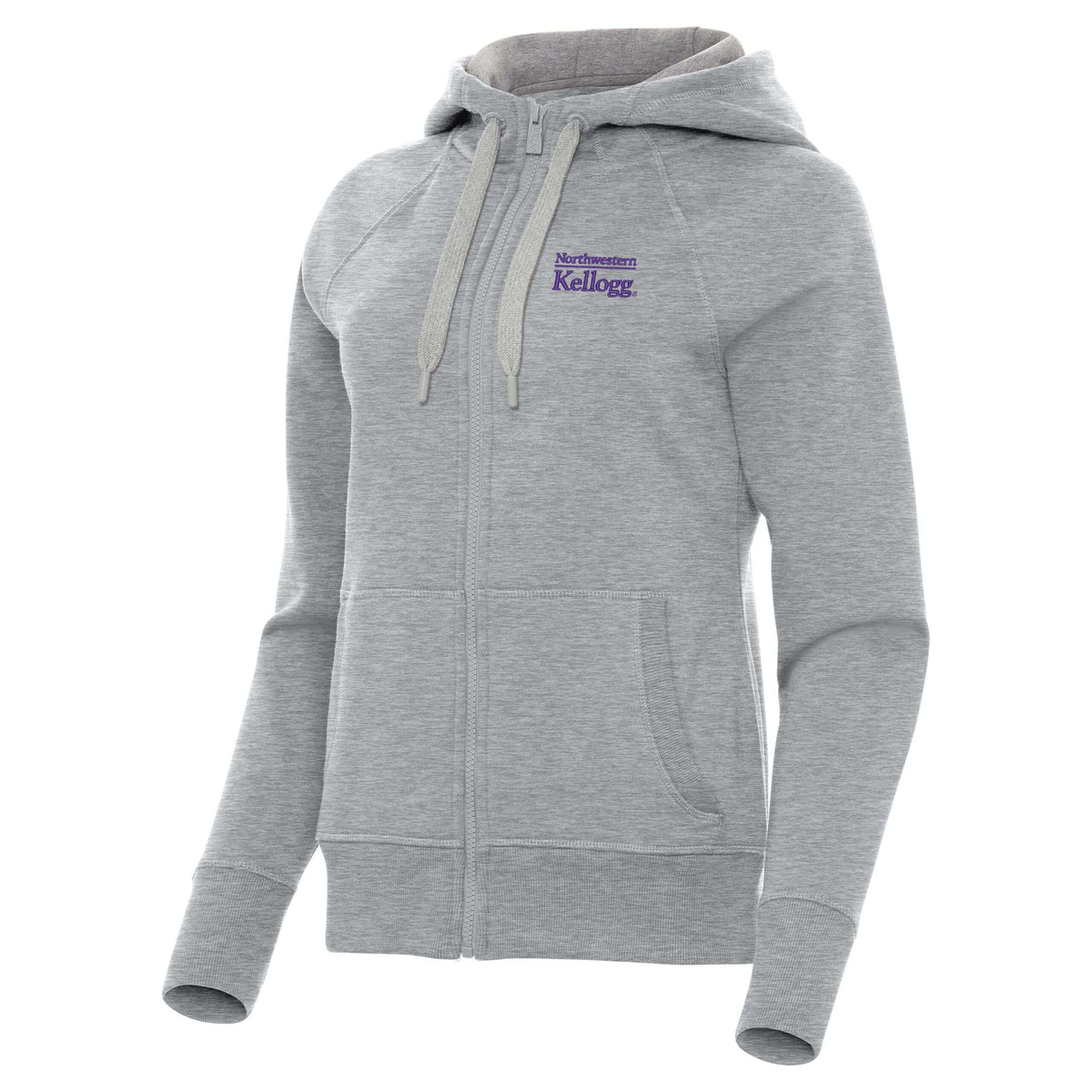 Northwestern I Kellogg Women's Antigua Victory FZ Hooded Sweatshirt in Grey Heather Color-2