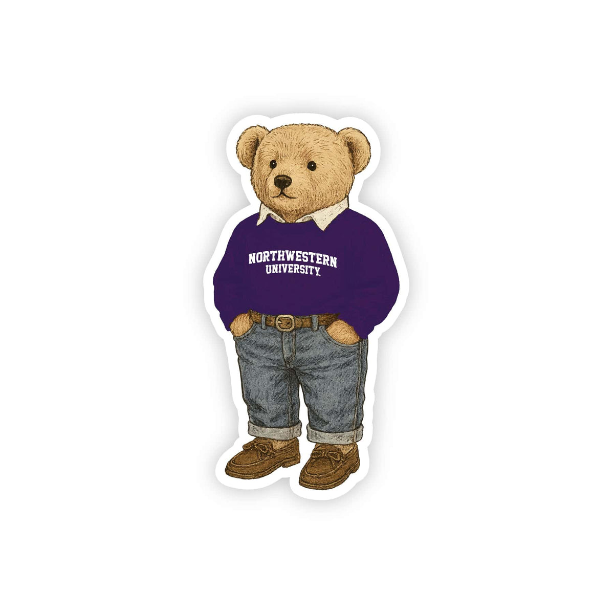 Northwestern University Wildcats Teddy Bear Design Recycled Wood Magnet 1.5"X2.5"