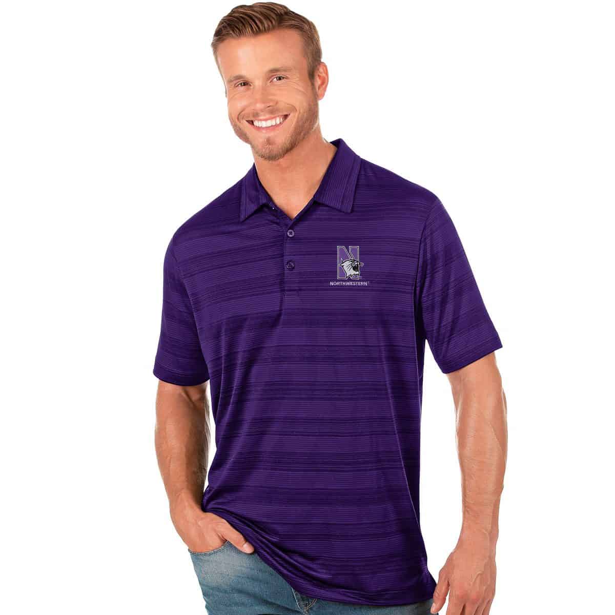 Northwestern University Wildcats Men's Antigua Purple Multi Compass Polo Shirt with N-Cat Design