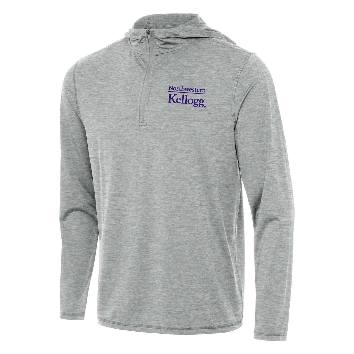 Northwestern I Kellogg Men's Antigua Skyscraper Heather Tidy 1/4 Zip Pullover Hood-2