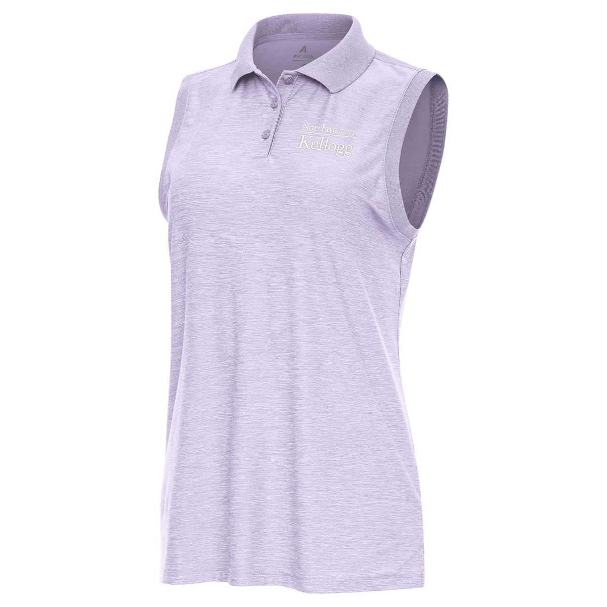 Northwestern I Kellogg Antigua Women's Recap Pastel Lilac Heather Sleeveless Polo-2
