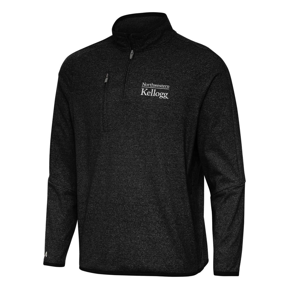 Northwestern I Kellogg Antigua Men's Black Heather Certain 1/4 Zip Pullover