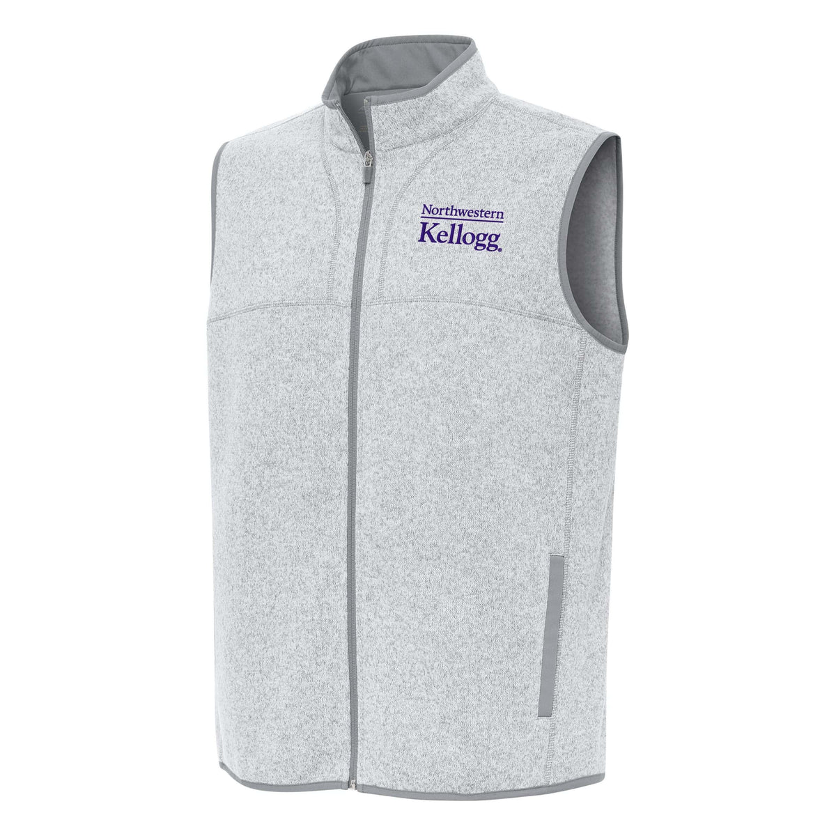 Northwestern I Kellogg Men's Antigua Fortune Light Grey Heather FZ Vest