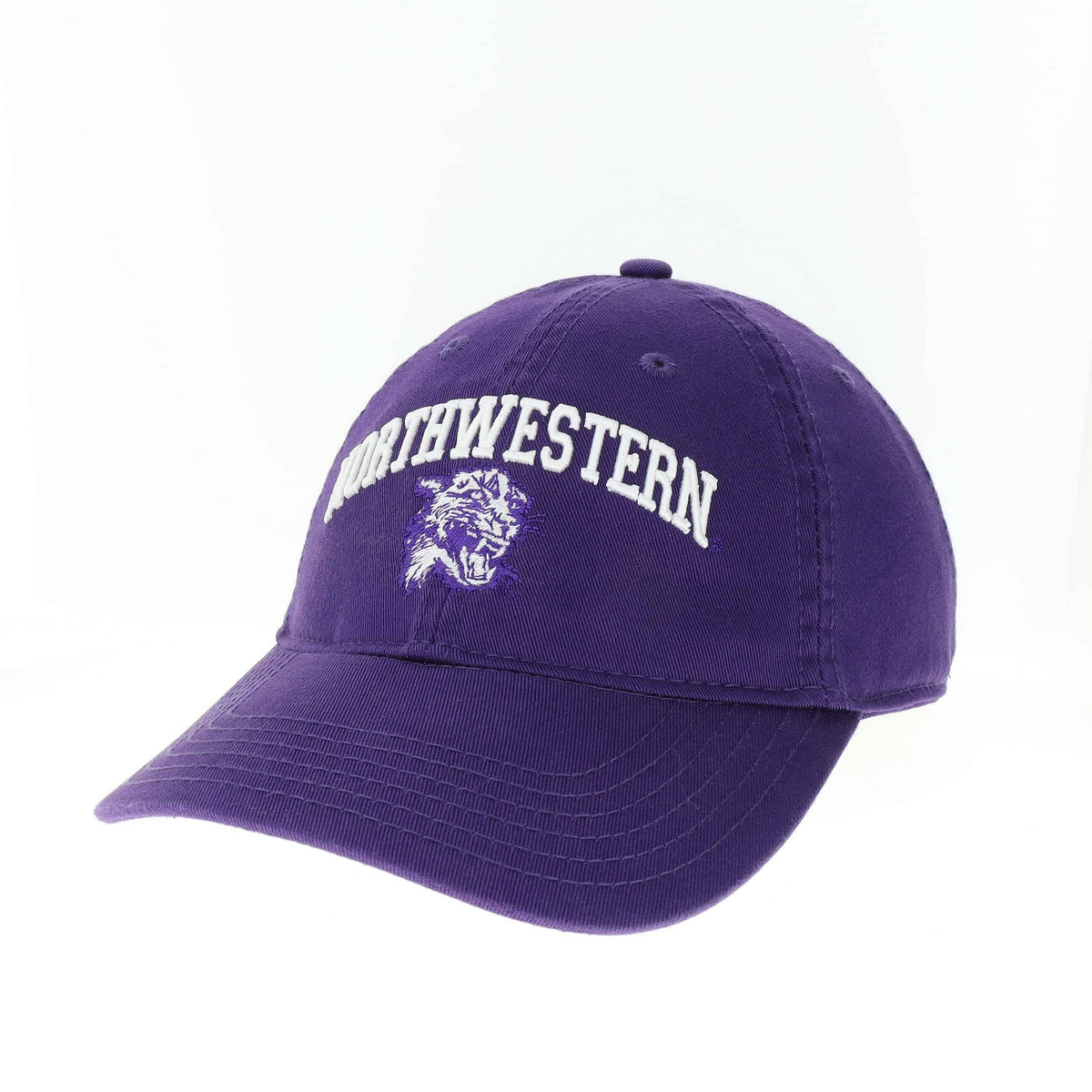 Northwestern University Wildcats Legacy Unconstructed Adjustable Purple Hat with Arched Northwestern Over Vintage Cat's Head Design