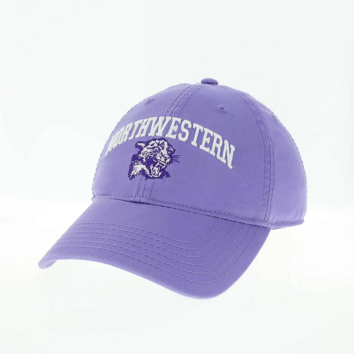 Northwestern University Wildcats Legacy Unconstructed Adjustable Lilac Hat with Arched Northwestern Over Vintage Cat's Head Design