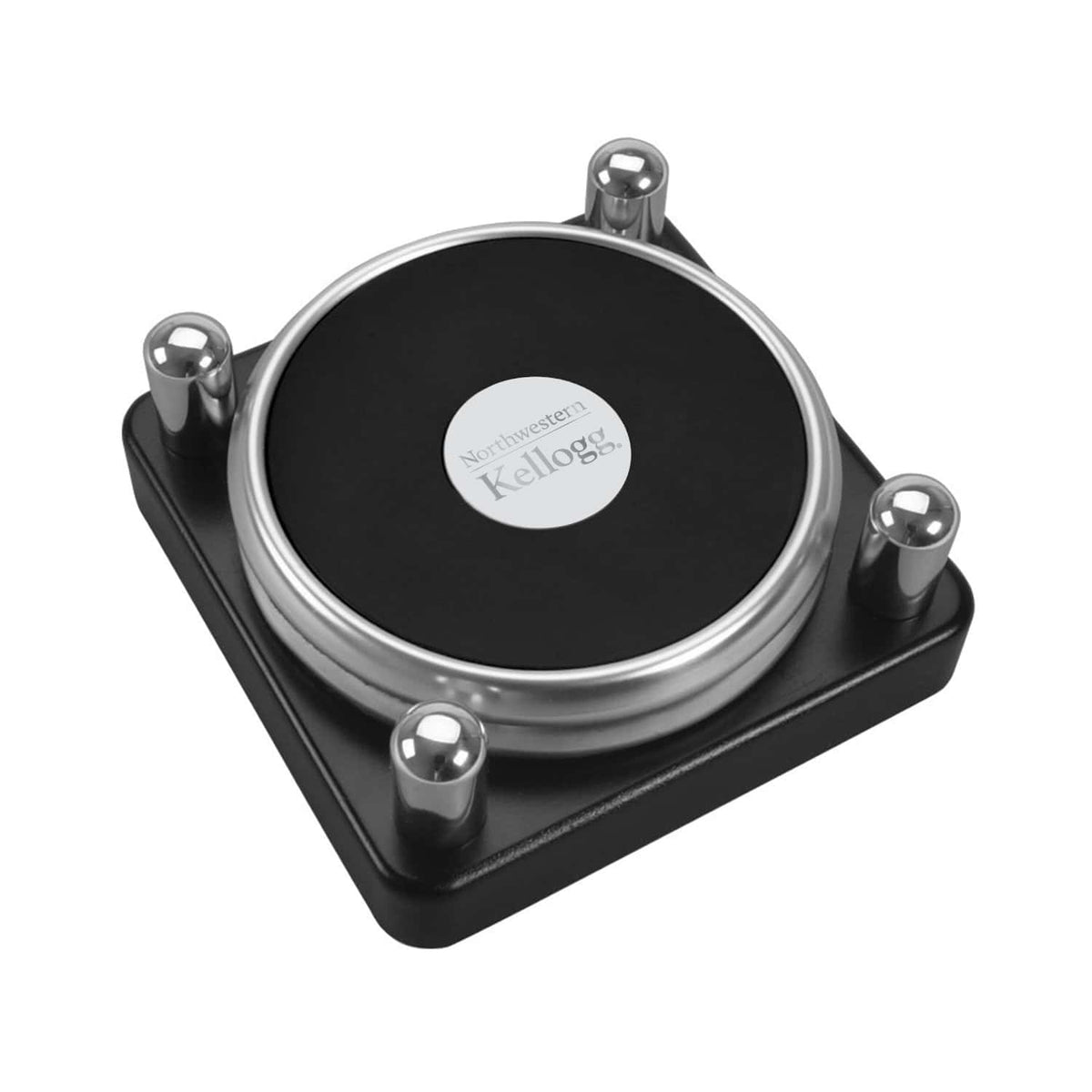 Northwestern | Kellogg Stacked Design Silver Medallion Silver Tone & Leather Coaster Set of Two