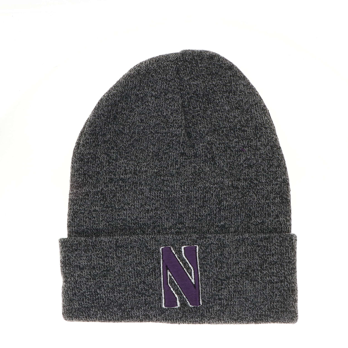 Northwestern University Wildcats Adult Black Marled Cuffed Knit Cap with Stylized N Design