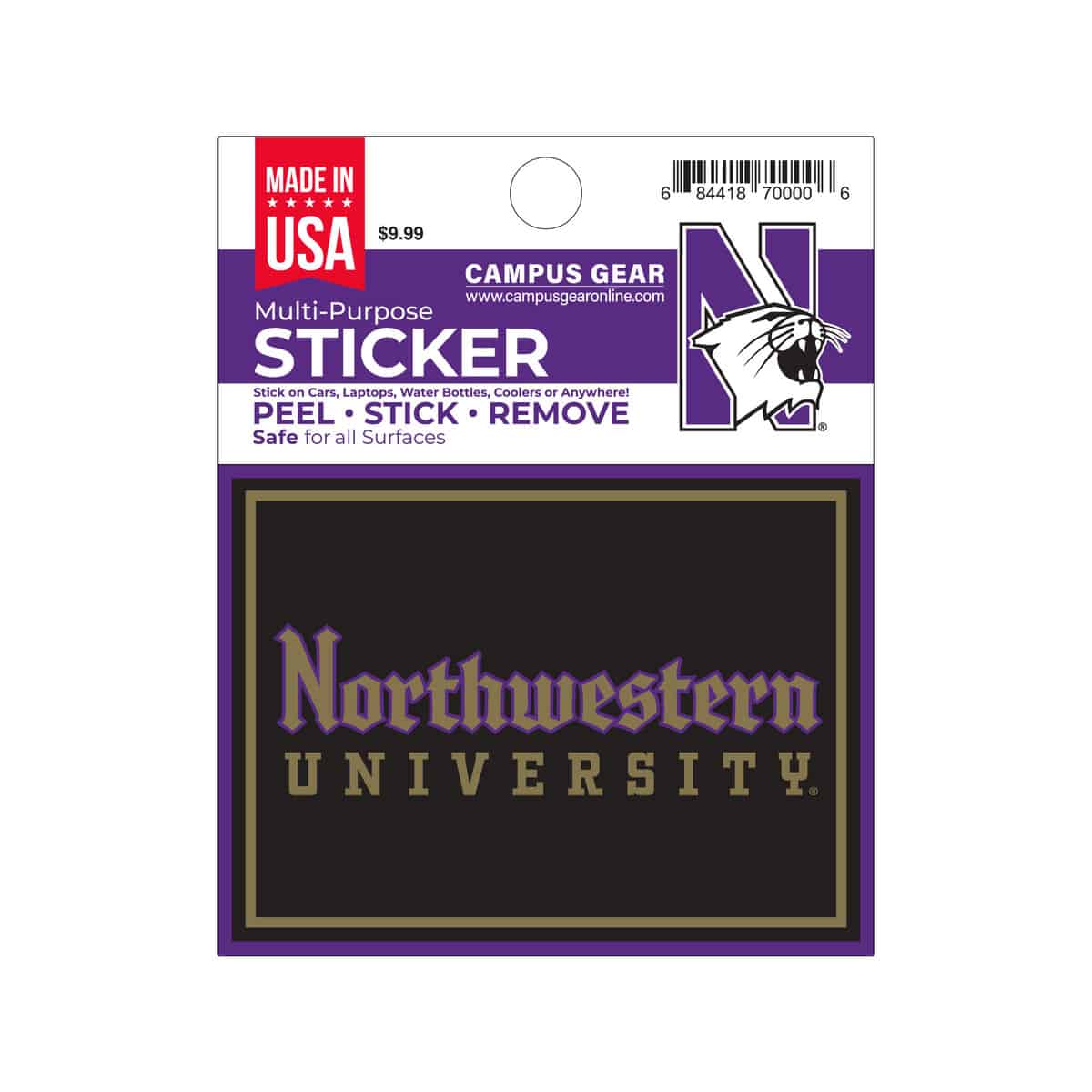 Northwestern University Wildcats Full Color Outside Application 4"X3" Rectangular Multi-Purpose Sticker Design #17 Gothic