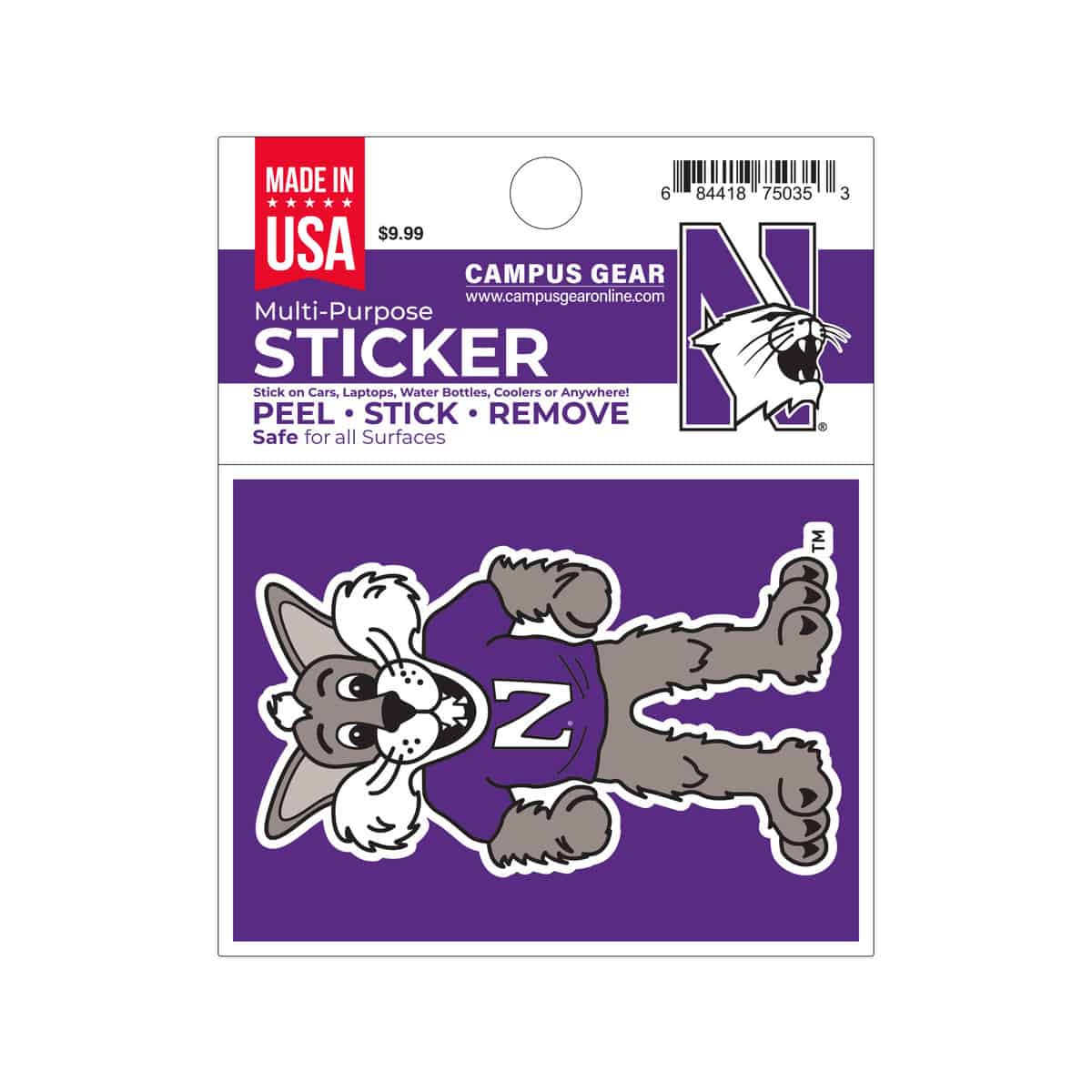 Northwestern University Wildcats Full Color Outside Application 4"X3" Rectangular Multi-Purpose Sticker Design #18 Gothic