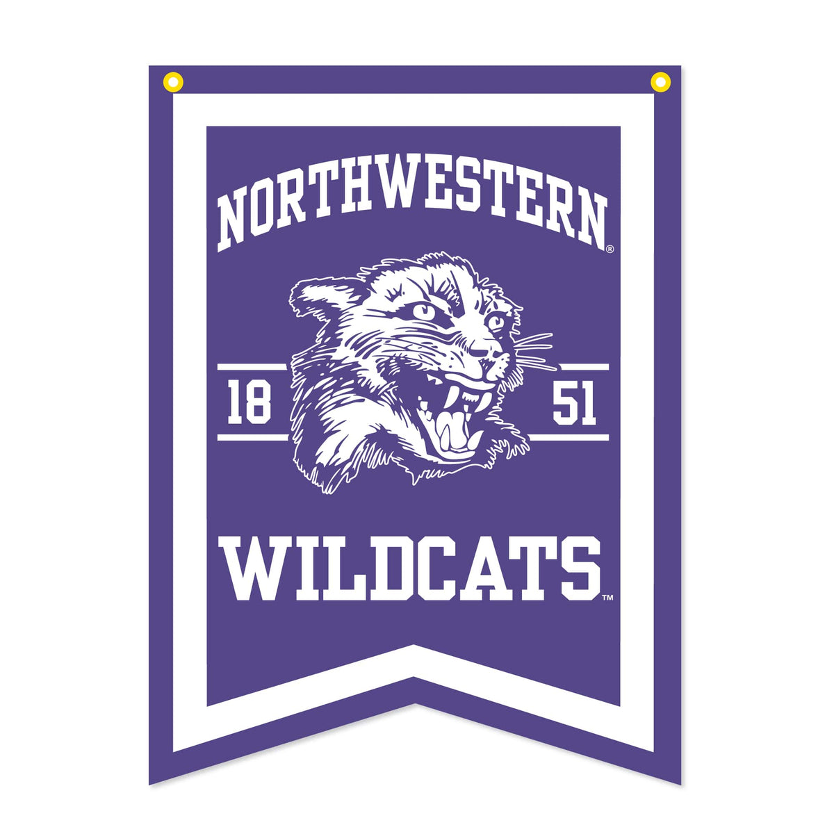 Northwestern University Wildcats Wool Felt Vertical Podium Rafter Banner with Vintage Cat's Head (18"X24")