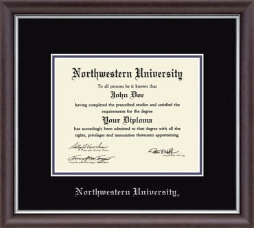 Northwestern University Wildcats Double Matted Devonshire Diploma Frame With Silver Accent & Silver Embossed Northwestern University Design With Main Matt In Black