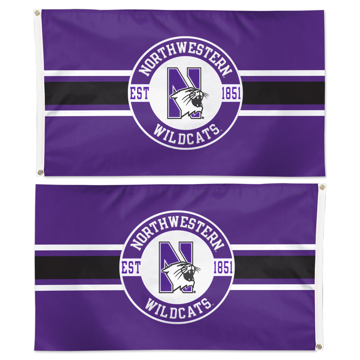 Northwestern University Wildcats 3'X5' Two Sided Purple Applique Flag with Circle Stripe Design
