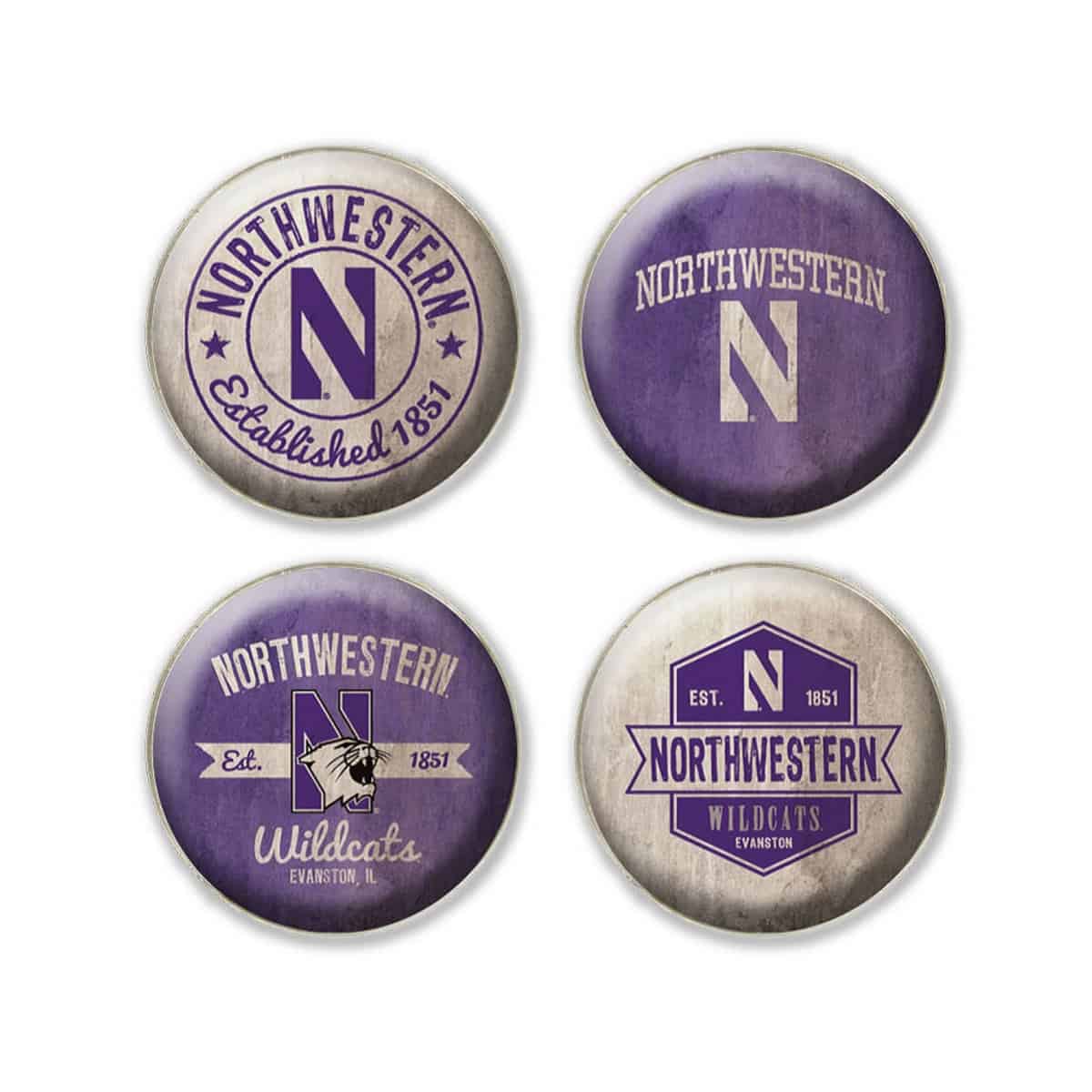Northwestern University Wildcats 1.35" Dome Fridge Magnet set of Four Combo Pack #9