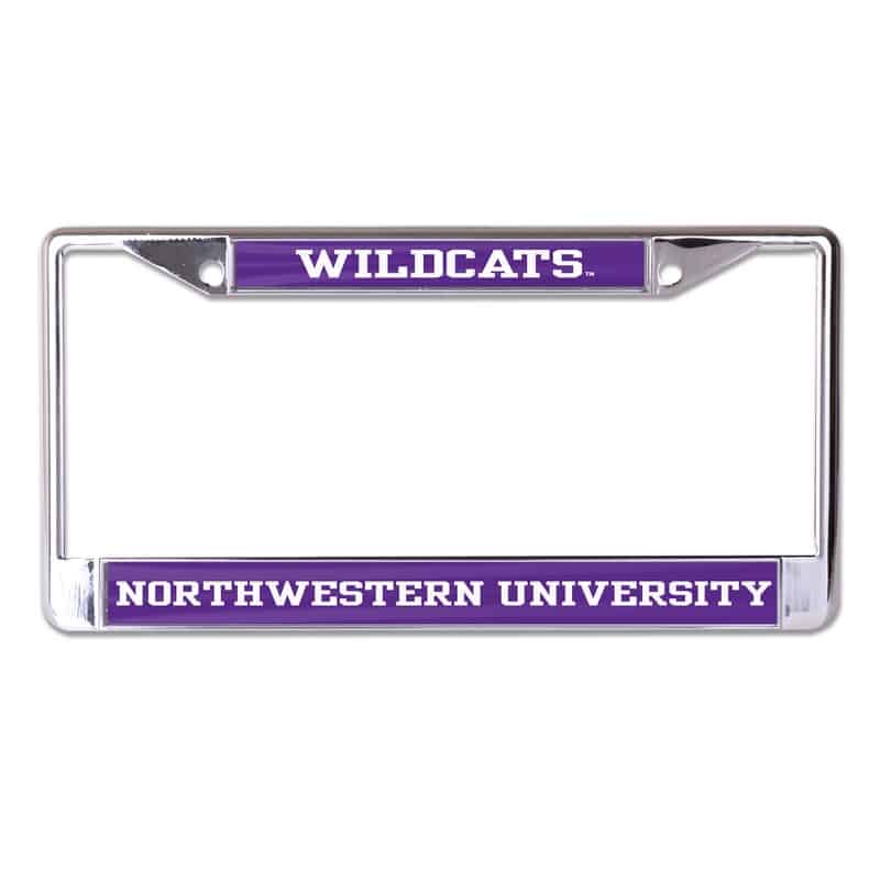 Northwestern Wildcats Chrome License Plate Frame with Purple Laser Cut Wildcats/Northwestern University Inserts