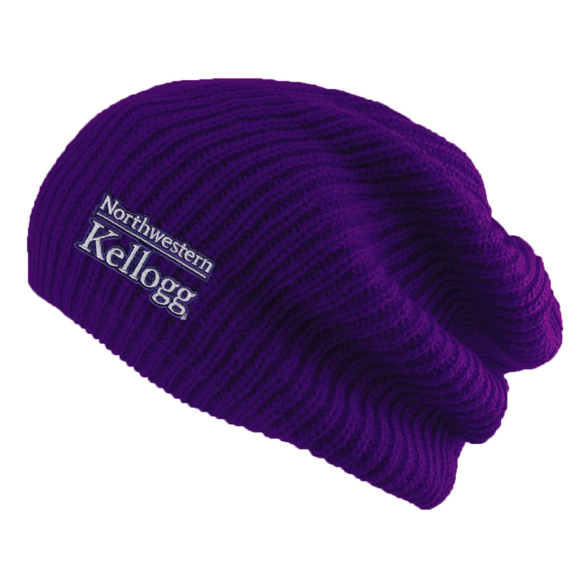 Northwestern I Kellogg Hipster Purple Ribbed Loose Knit Slouch Beanie