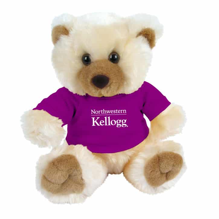 Northwestern I Kellogg Max Teddy Bear Wearing Purple "Northwestern I Kellogg" Tee Shirt
