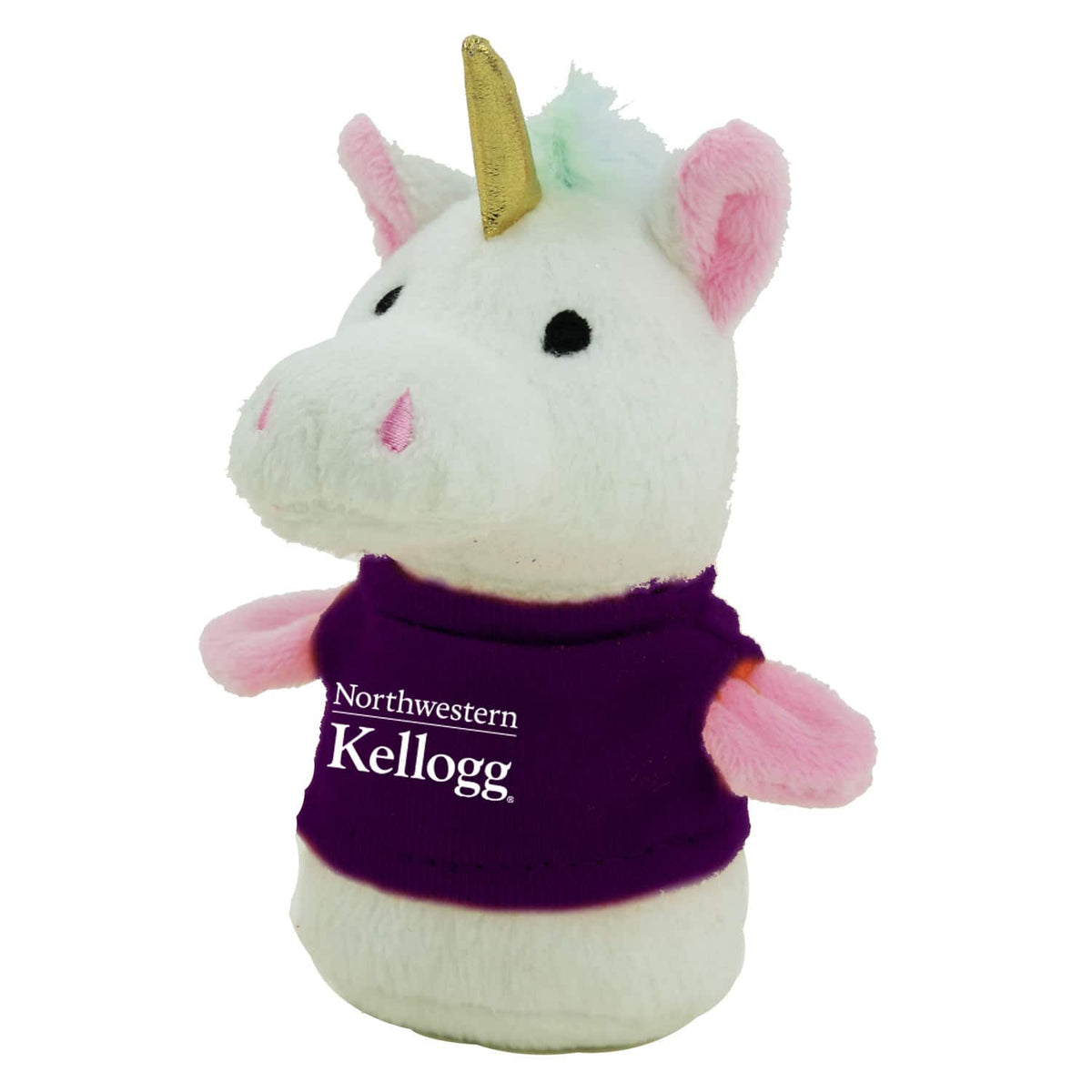Northwestern I Kellogg Wild Bunch Plush Unicorn Wearing Purple "Northwestern I Kellogg" Tee Shirt
