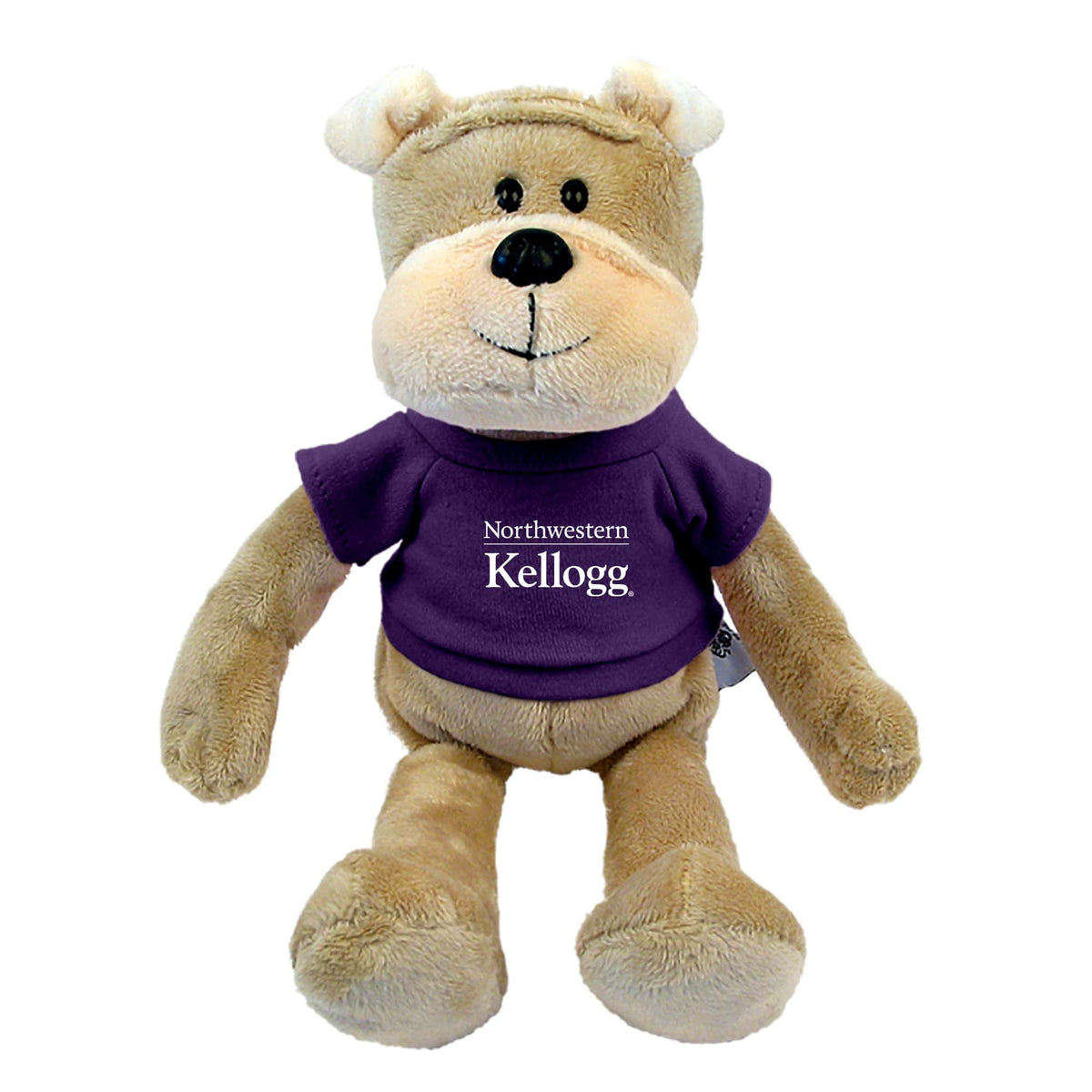 Northwestern I Kellogg Wild Bunch Plush Bulldog Wearing Purple "Northwestern I Kellogg" Tee Shirt