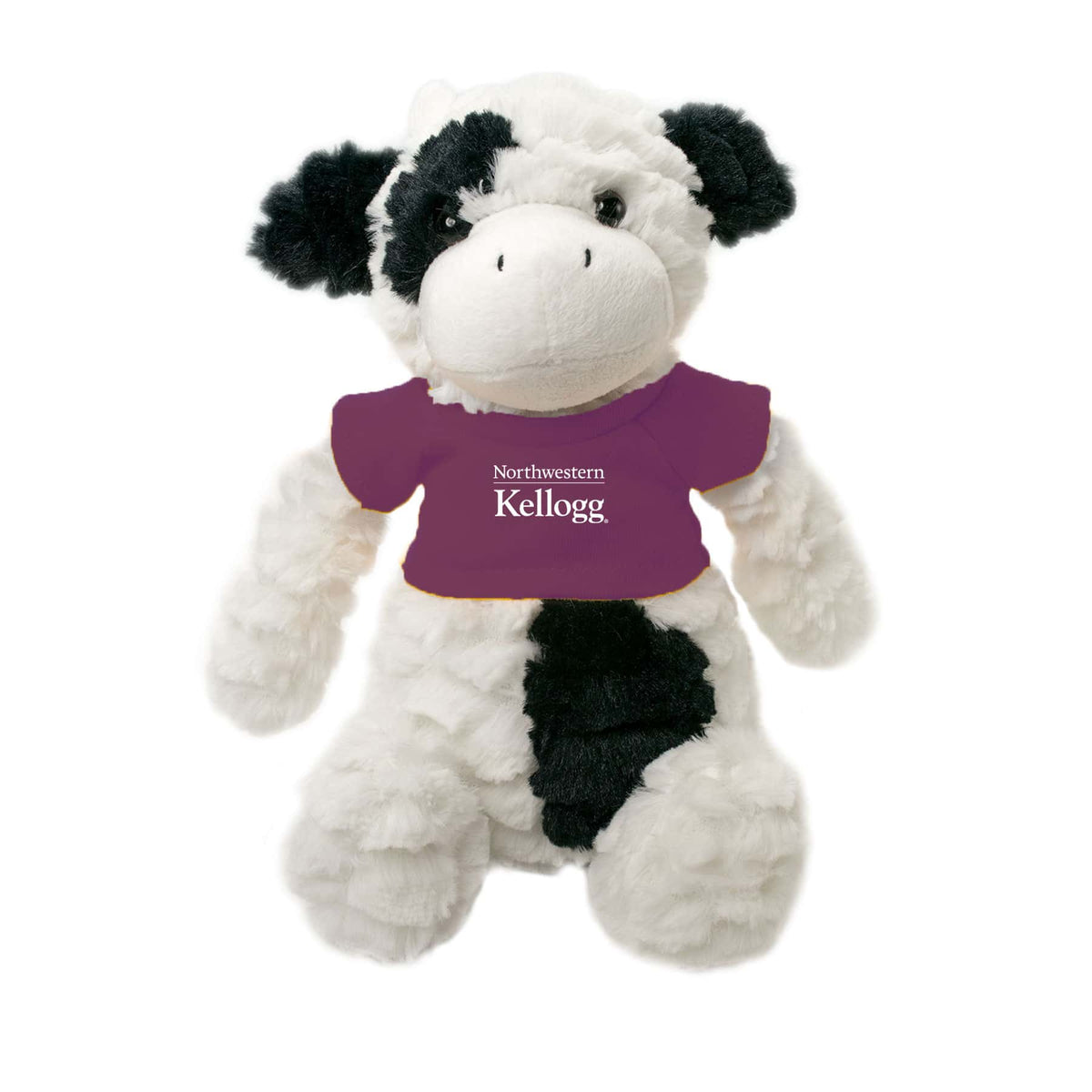 Northwestern I Kellogg Fuzzy Bunch Cow Wearing Purple "Northwestern I Kellogg" Tee Shirt