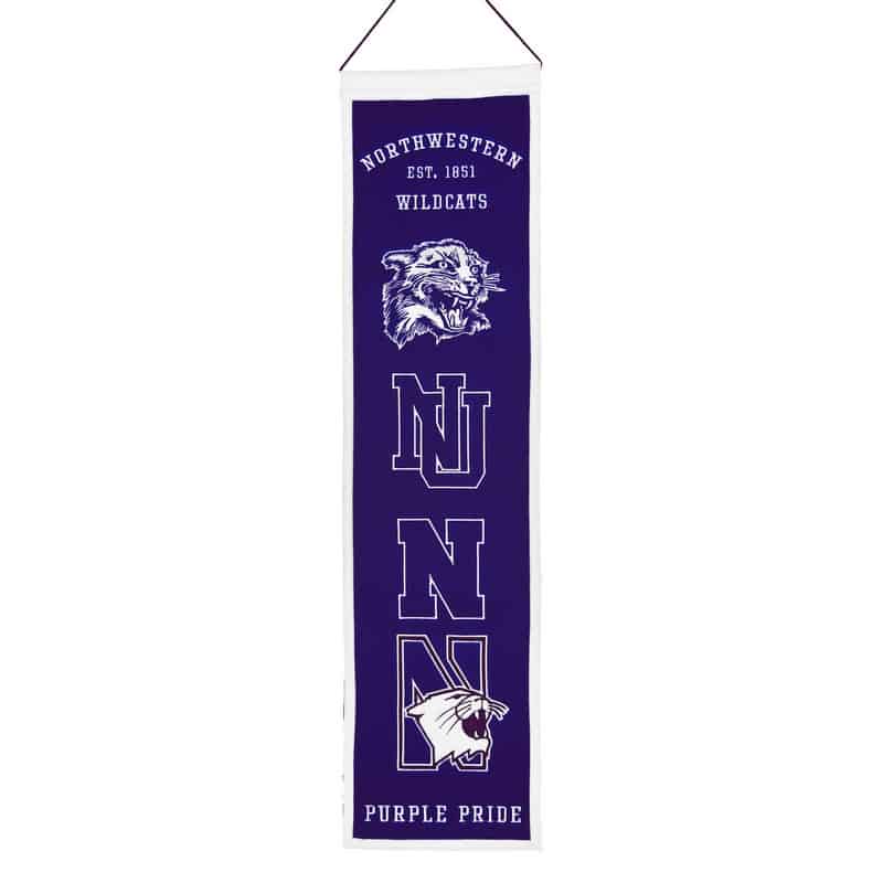 Northwestern University Wildcats Fully Appliqué Embroidered Wool Felt Heritage Banner 8"X32"
