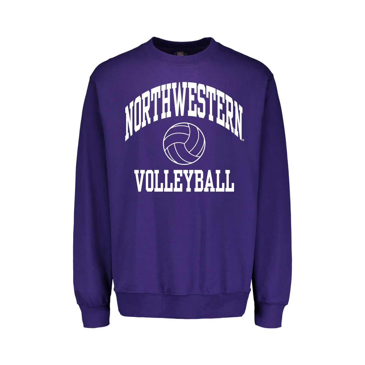 Northwestern University Wildcats Men's MV Fundamental Fleece Purple Crewneck Sweatshirt with Northwestern Volleyball Design