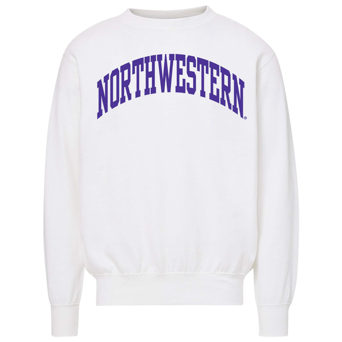 Northwestern University Wildcats Men's MV Fundamental Fleece White Crewneck Sweatshirt with One Color Arch Design