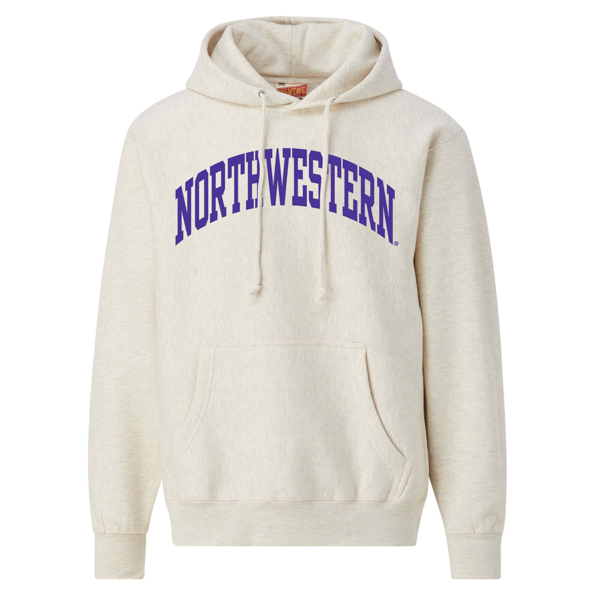 Northwestern University Wildcats Men's MV Super-Heavy Pro-Weave Fleece Oatmeal Hooded Sweatshirt with One Color Arch Design