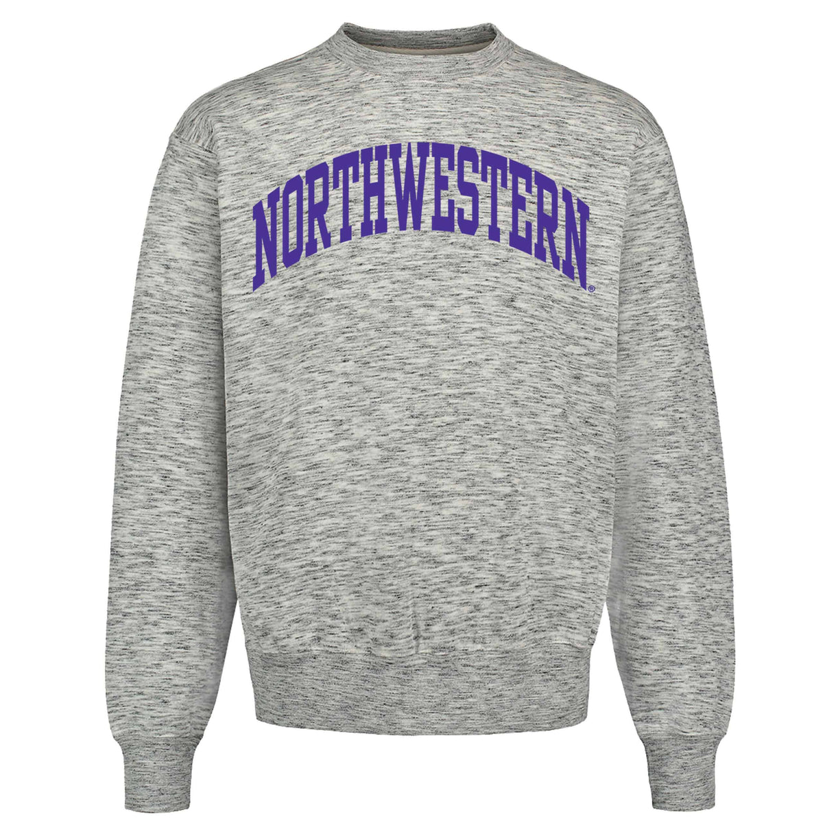 Northwestern University Wildcats Men's MV Pro-Weave Super-Heavy Salt & Pepper Crewneck Sweatshirt with One Color Arch Design
