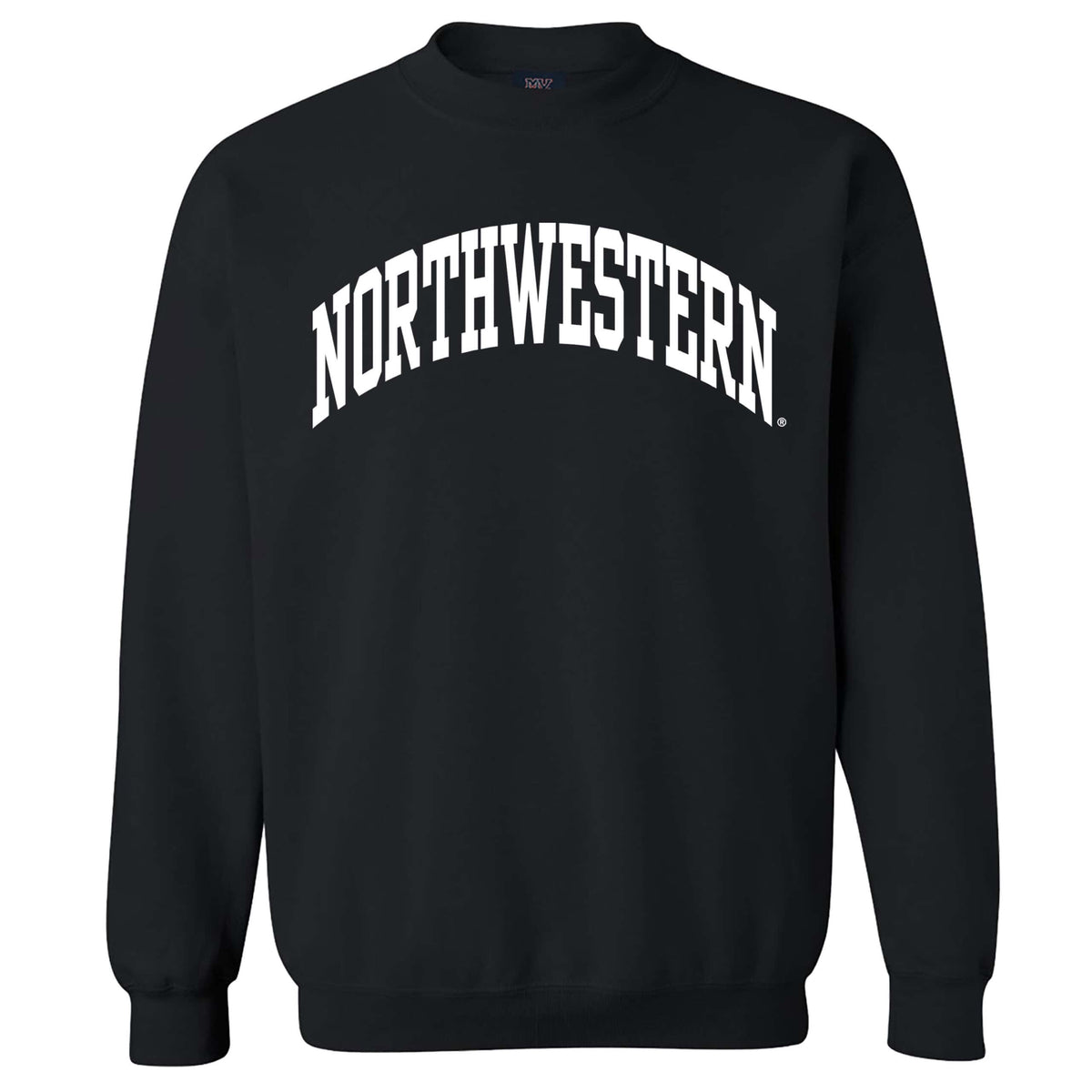 Northwestern University Wildcats Men's MV Fundamental Fleece Black Crewneck Sweatshirt with One Color Arch Design