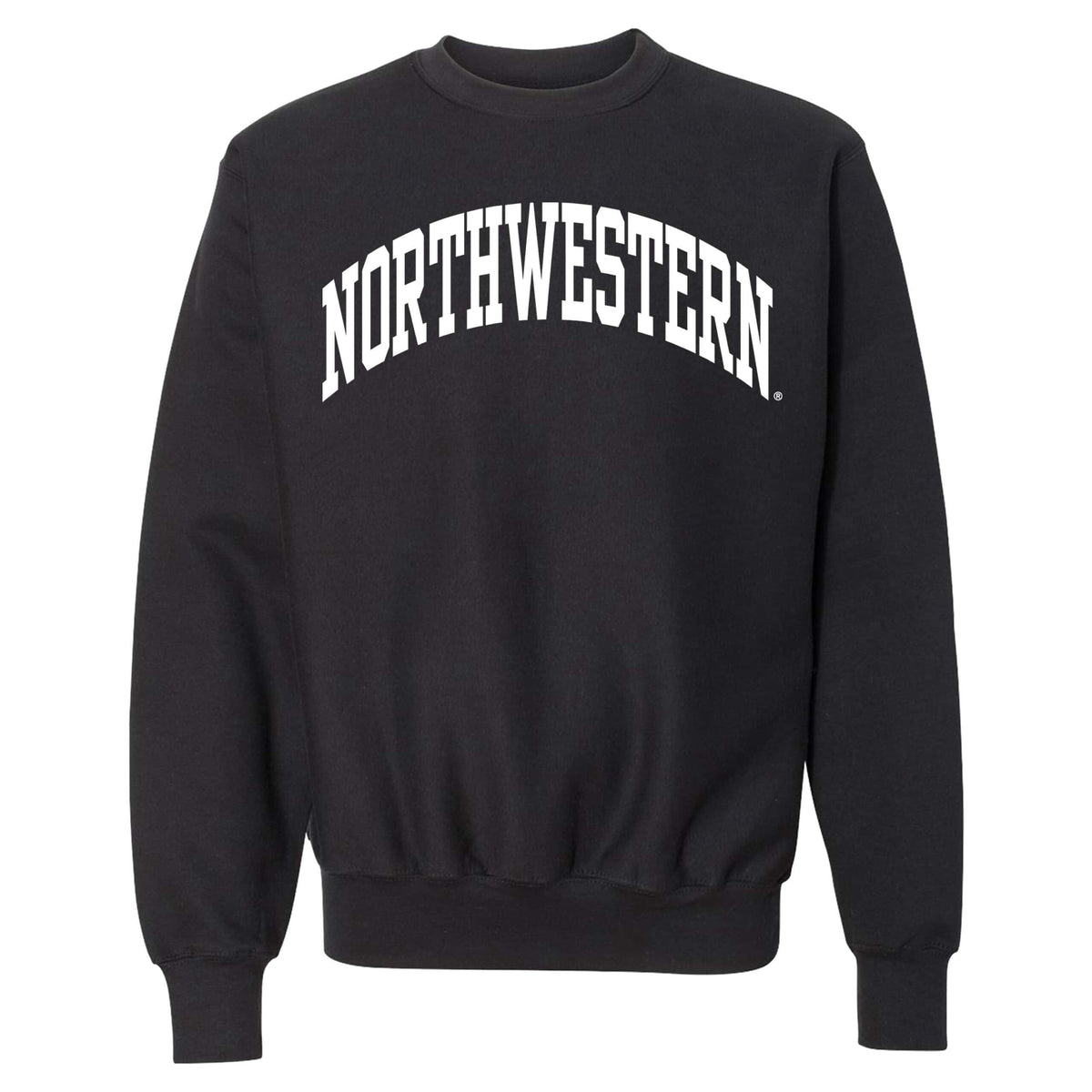 Northwestern University Wildcats Men's MV Pro-Weave Super-Heavy Black Crewneck Sweatshirt with One Color Arch Design