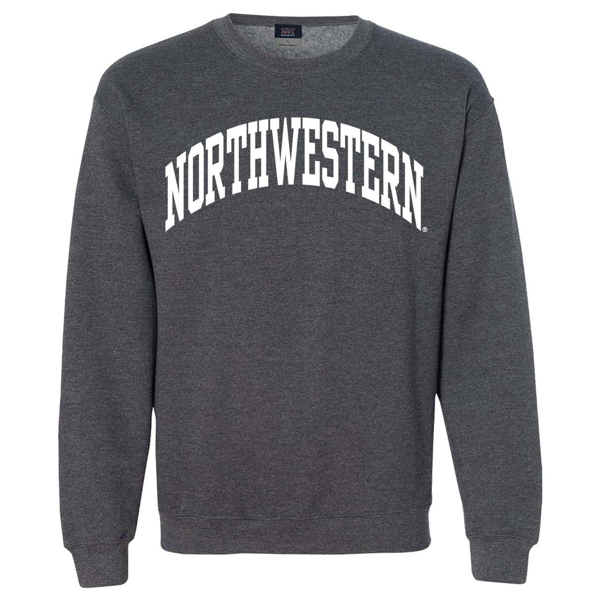 Northwestern University Wildcats Men's MV Fundamental Fleece Charcoal Crewneck Sweatshirt with One Color Arch Design