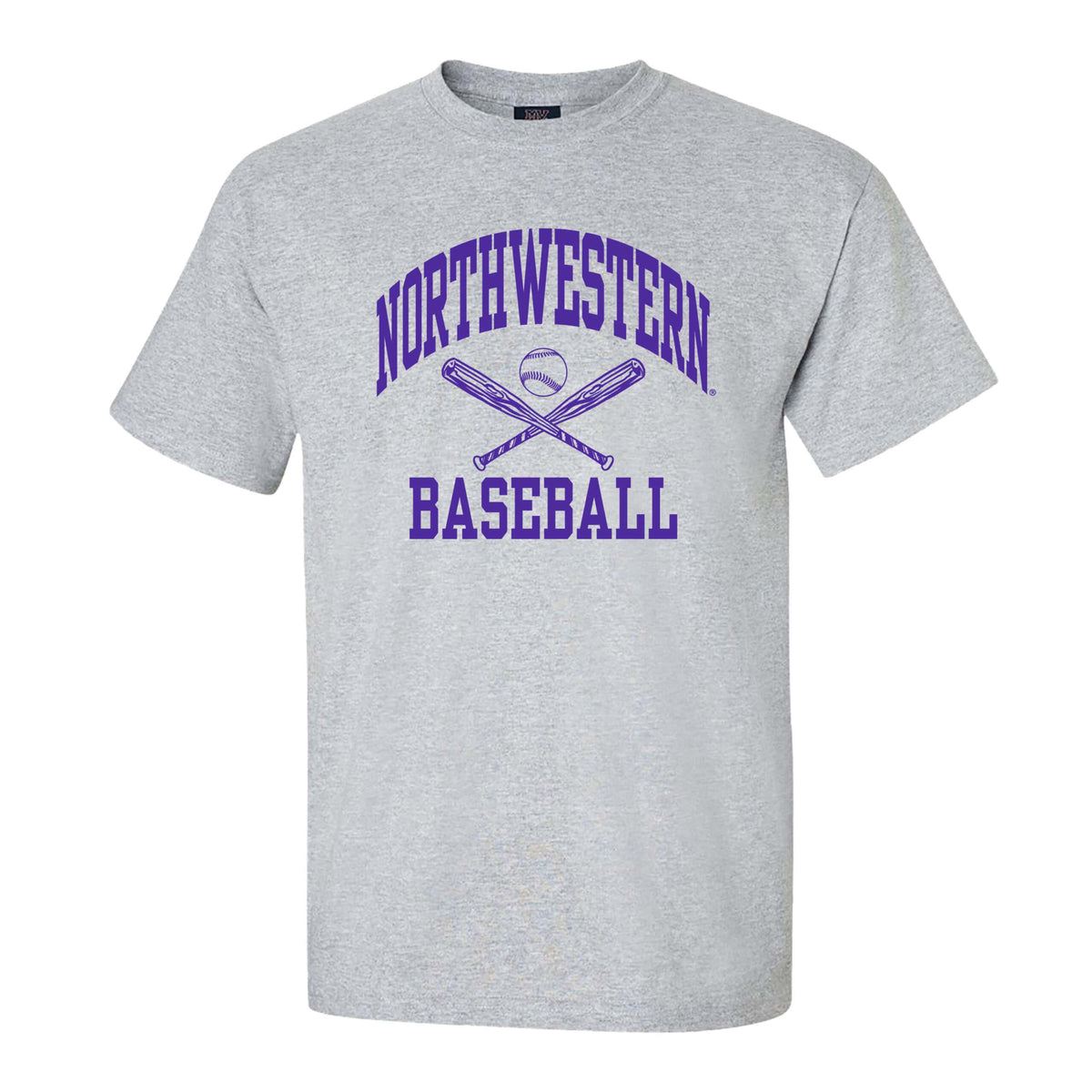 Northwestern University Wildcats Grey Short Sleeve Tee Shirt with Baseball Design