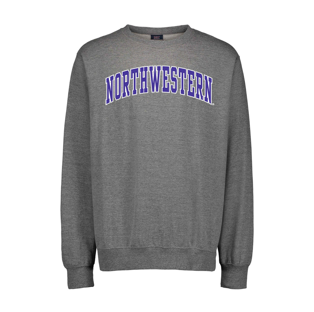 Northwestern University Wildcats Men's MV Fundamental Fleece Graphite Crewneck Sweatshirt with Two Color Arch Design