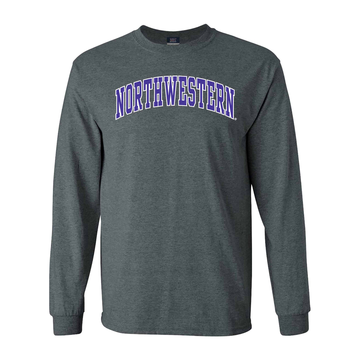 Northwestern University Wildcats Men's MV Charcoal Heather Classic Long Sleeve Tee with Two Color Arch Design