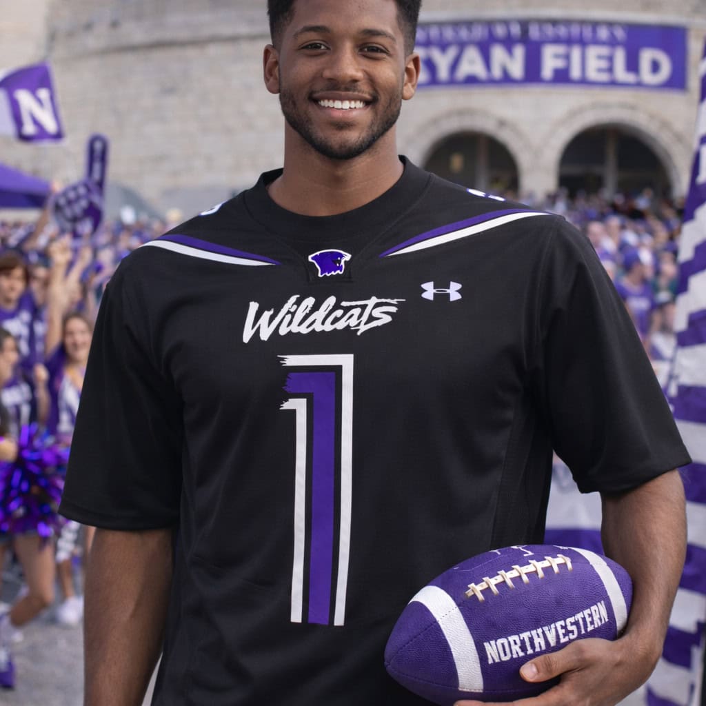 Northwestern University Wildcats Adult Under Armour Black Replica Football Jersey with #1