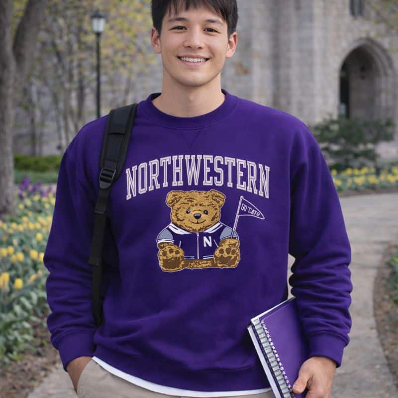 Northwestern University Wildcats Men's Purple Crewneck Sweatshirt with Sitting Bear Design