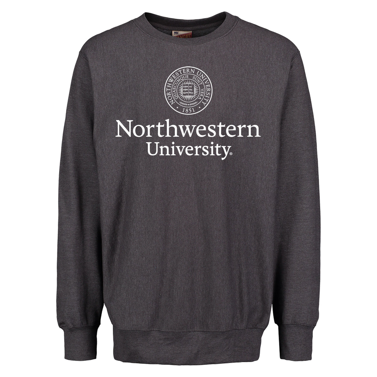 Northwestern University Wildcats Men's MV Pro-Weave Super-Heavy Charcoal Crewneck Sweatshirt with Seal Design