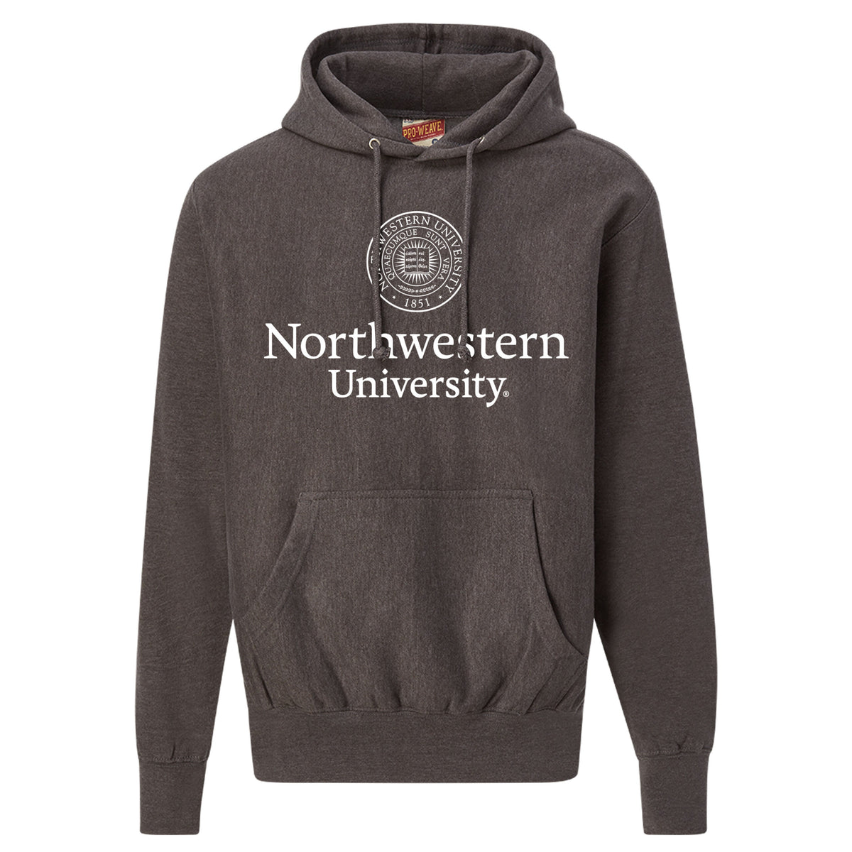 Northwestern University Wildcats Men's MV Super-Heavy Pro-Weave Fleece Charcoal Hooded Sweatshirt with Seal Design in White