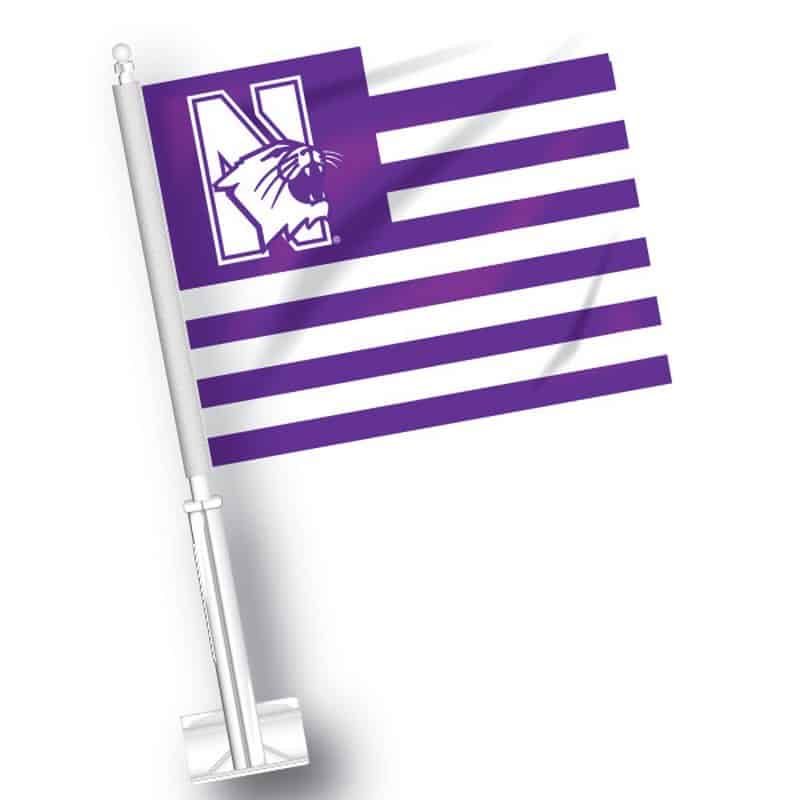 Northwestern University Wildcats Purple Car Flag with American Flag Style Purple Stripes