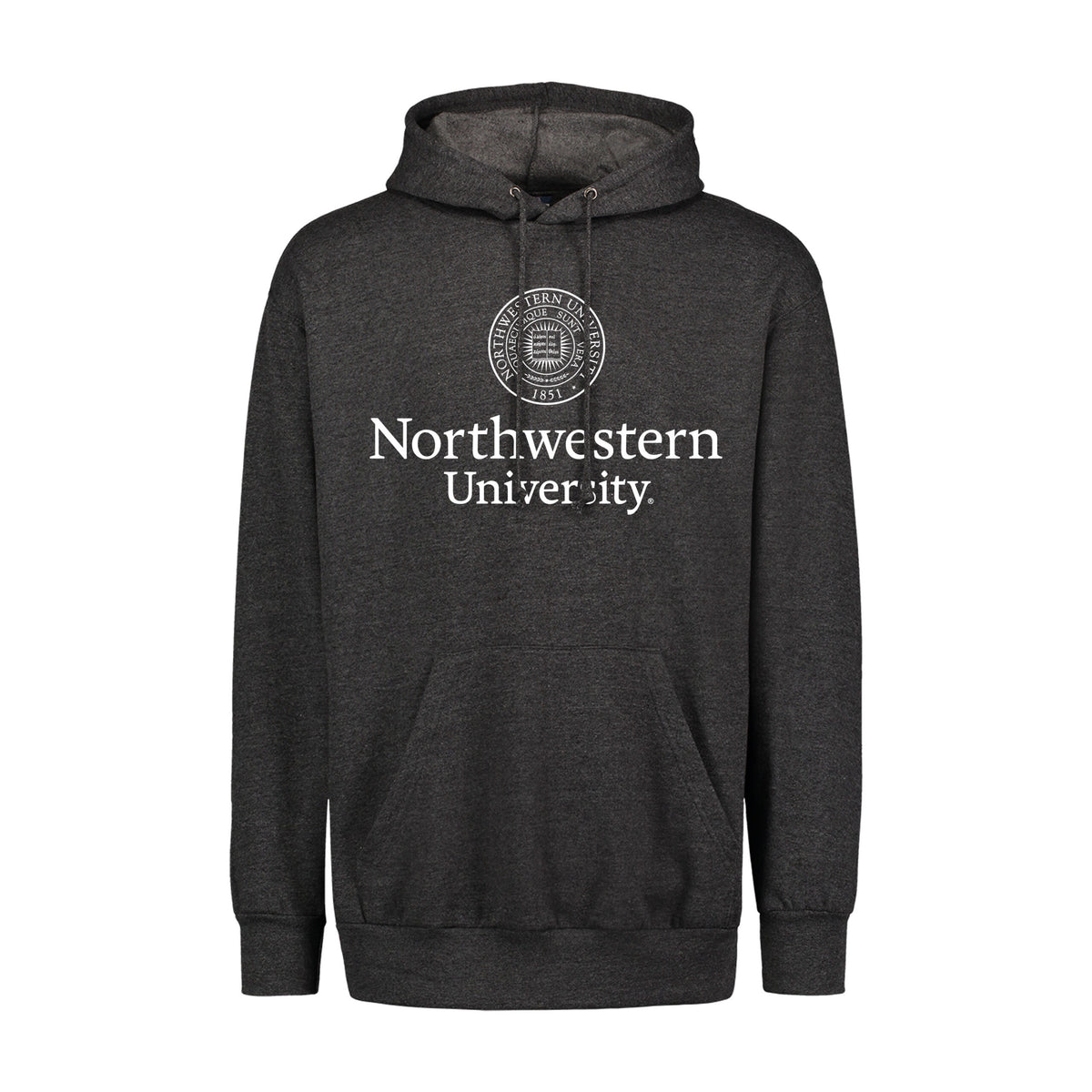 Northwestern University Wildcats Men's MV Fundamental Fleece Charcoal Heather Hooded Sweatshirt with Seal Design