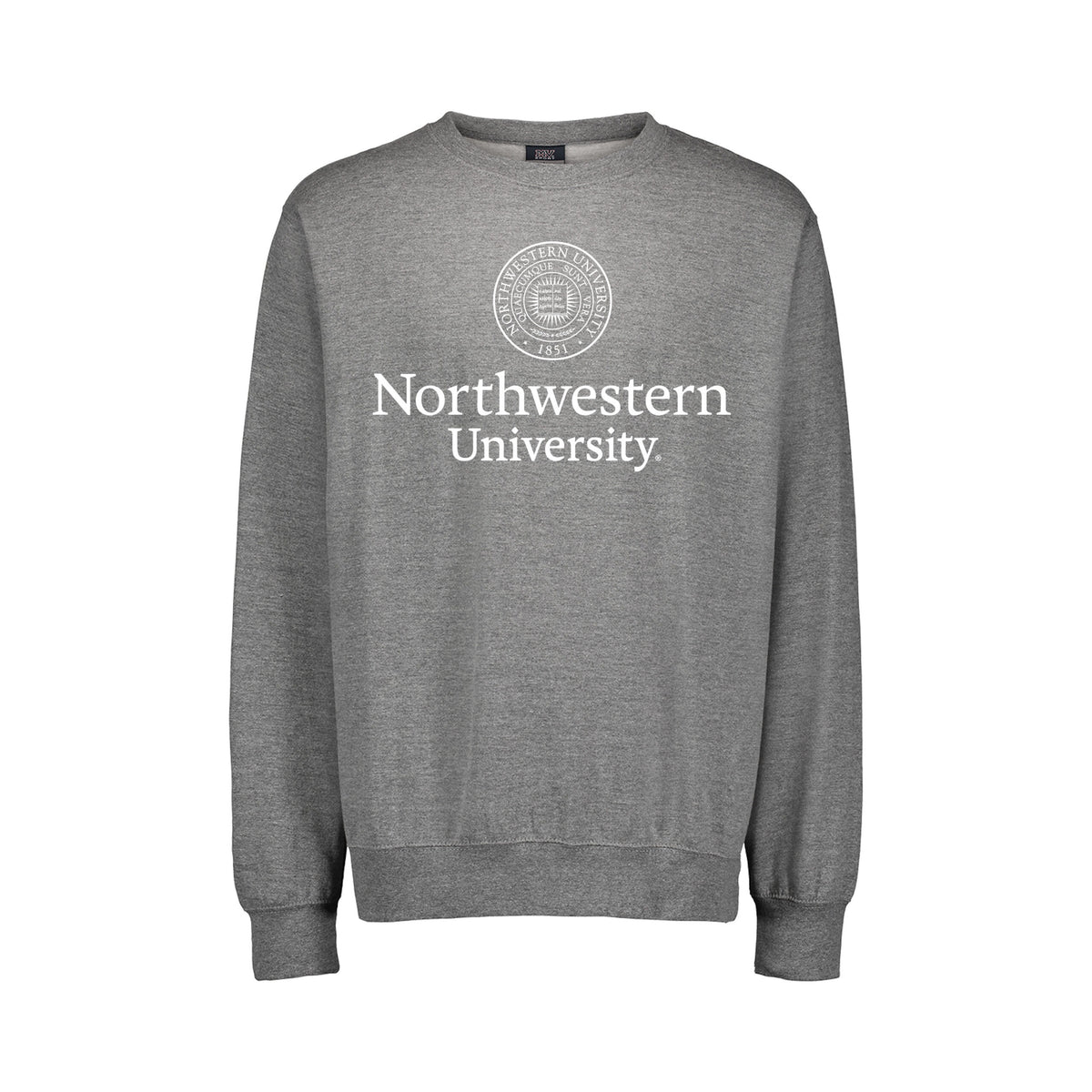 Northwestern University Wildcats Men's MV Fundamental Fleece Graphite Crewneck Sweatshirt with Seal Design in White