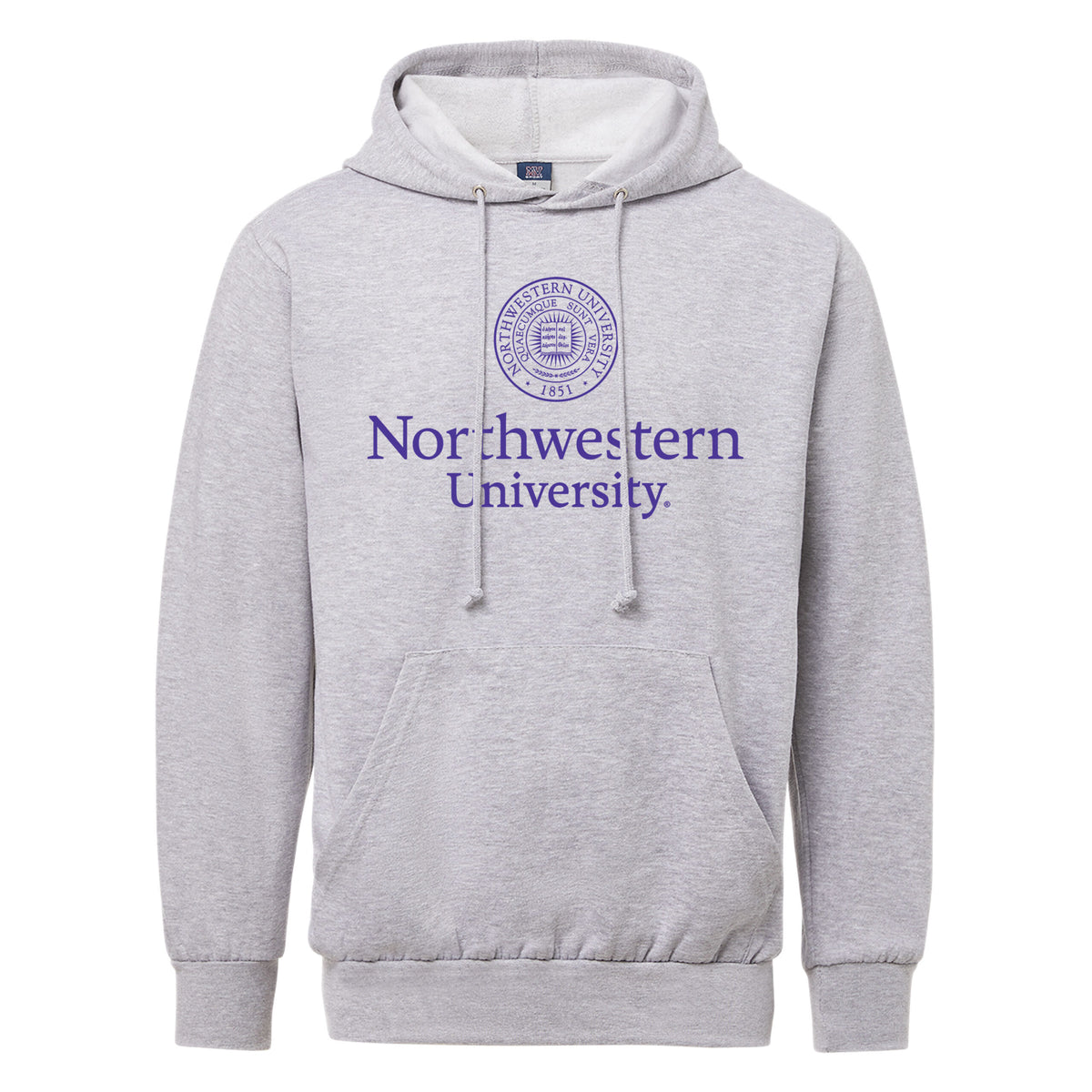 Northwestern University Wildcats Men's MV Fundamental Fleece Heather Grey Hooded Sweatshirt with Seal Design