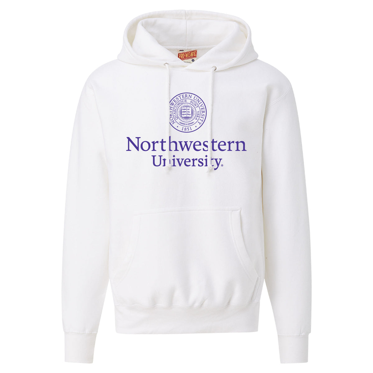 Northwestern University Wildcats Men's MV Super-Heavy Pro-Weave Fleece White Hooded Sweatshirt with Seal Design
