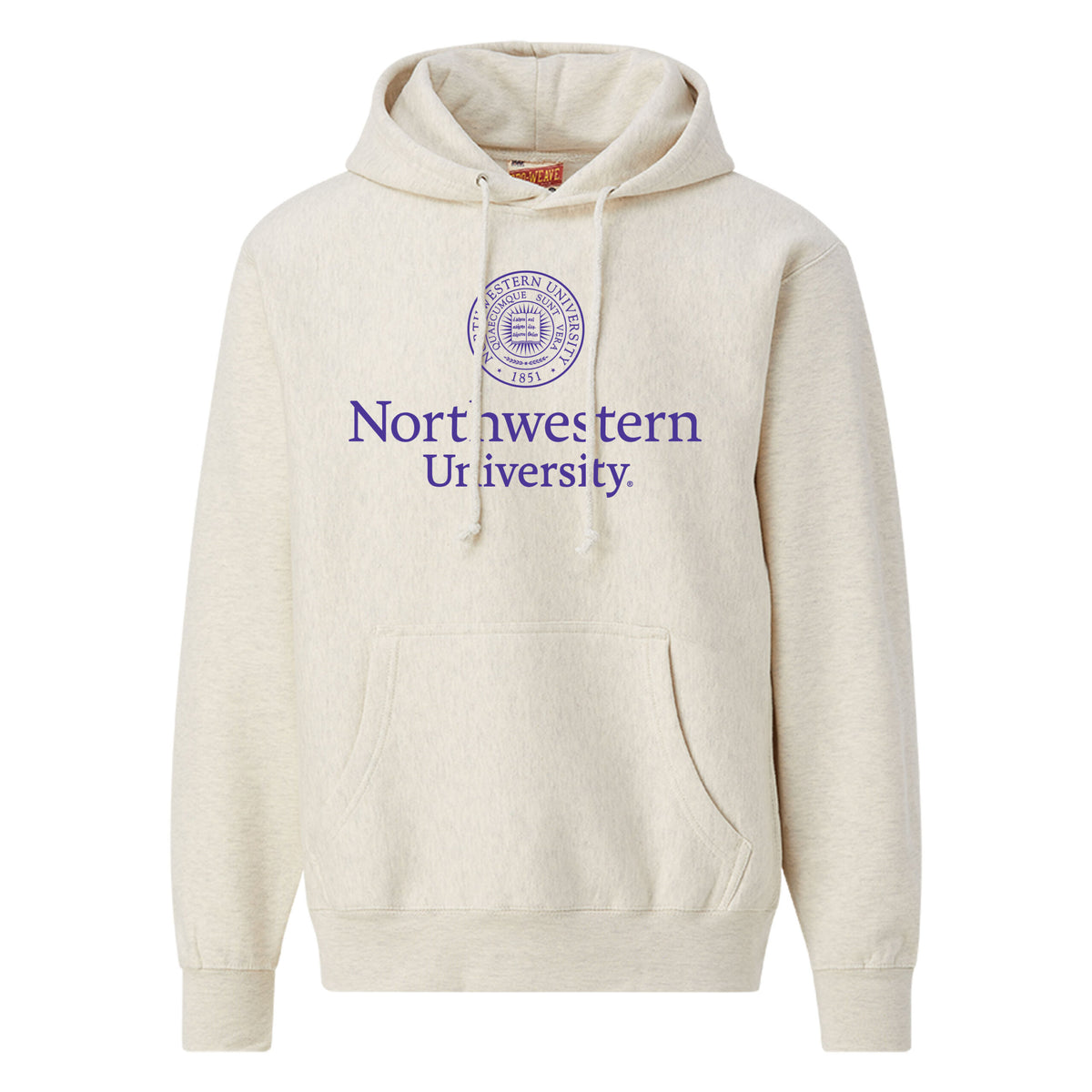 Northwestern University Wildcats Men's MV Super-Heavy Pro-Weave Fleece Oatmeal Heather Hooded Sweatshirt with Seal Design