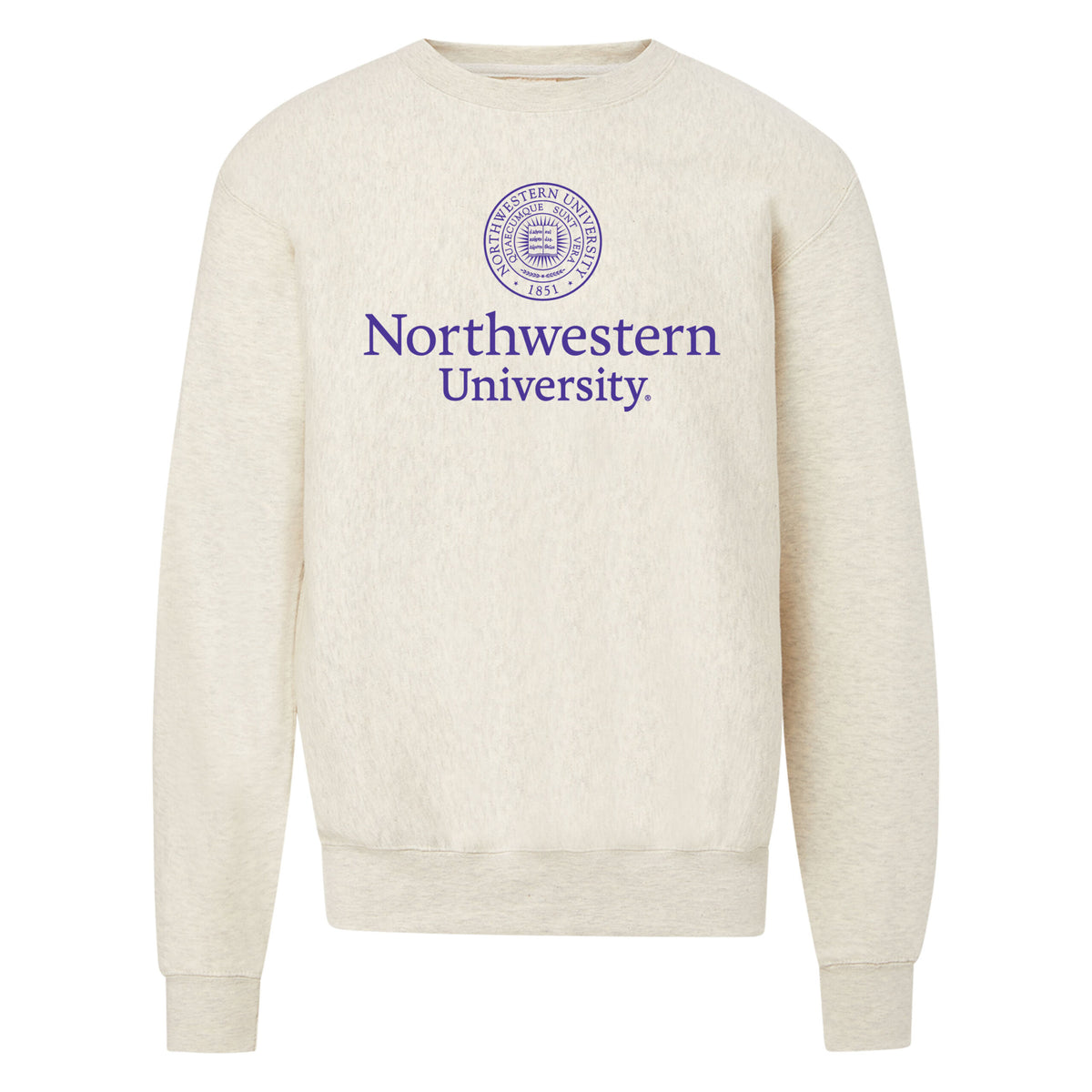 Northwestern University Wildcats Men's MV Pro-Weave Super-Heavy Oatmeal Heather Crewneck Sweatshirt with Seal Design