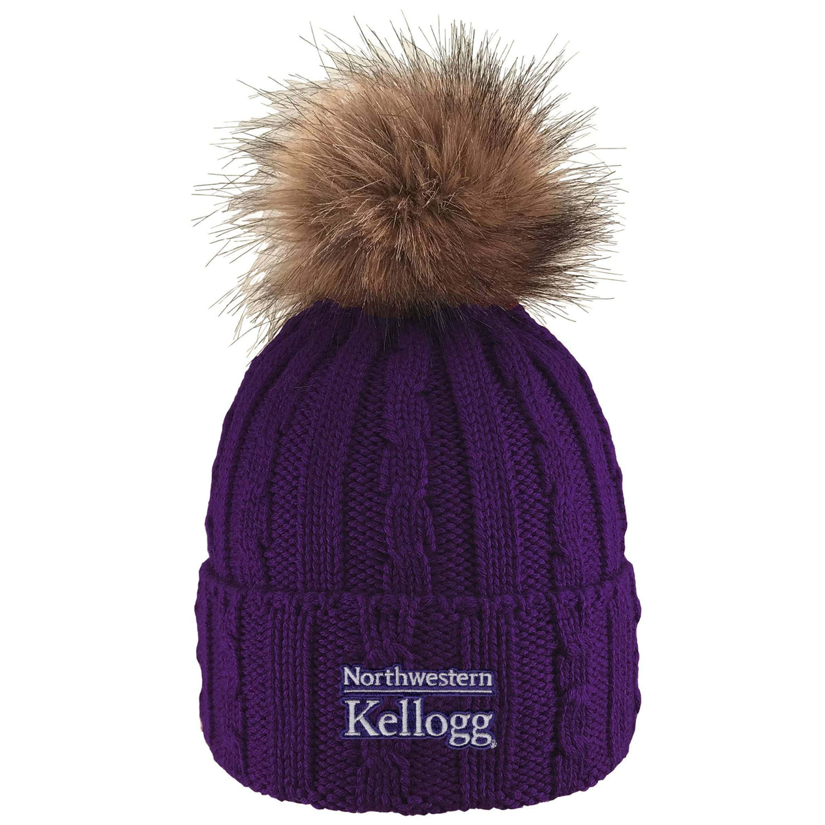 Northwestern I Kellogg Alps Purple Knit Cuff Hat with Flux Fur Pom