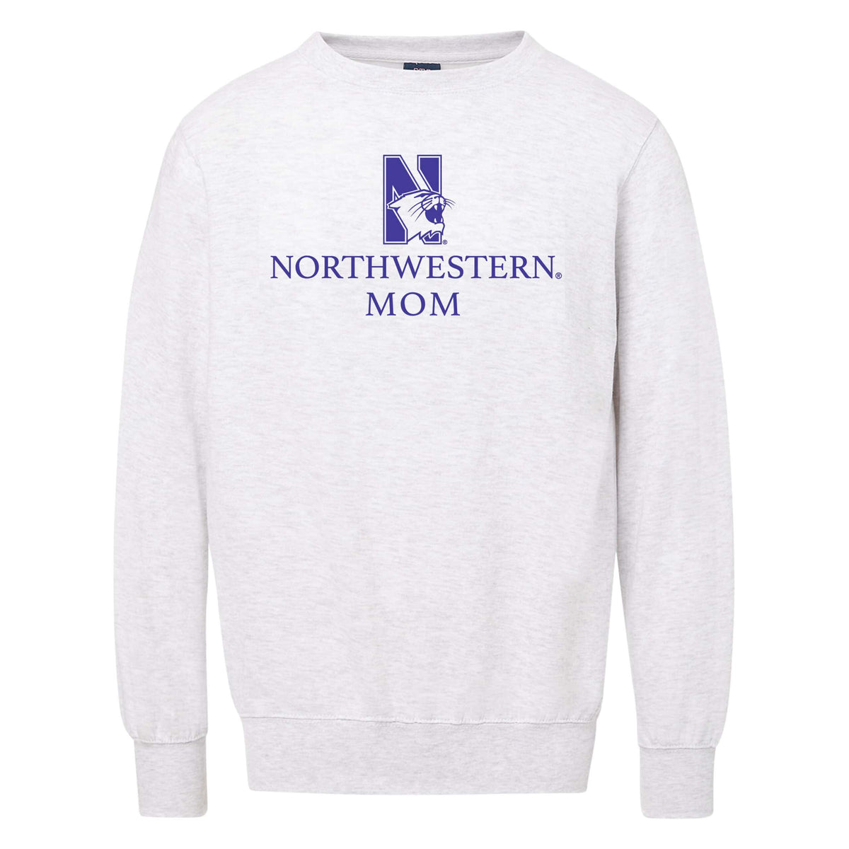 Northwestern University Wildcats Men's MV Fundamental Fleece Marble Heather Crewneck Sweatshirt with Northwestern Mom & N-Cat Design